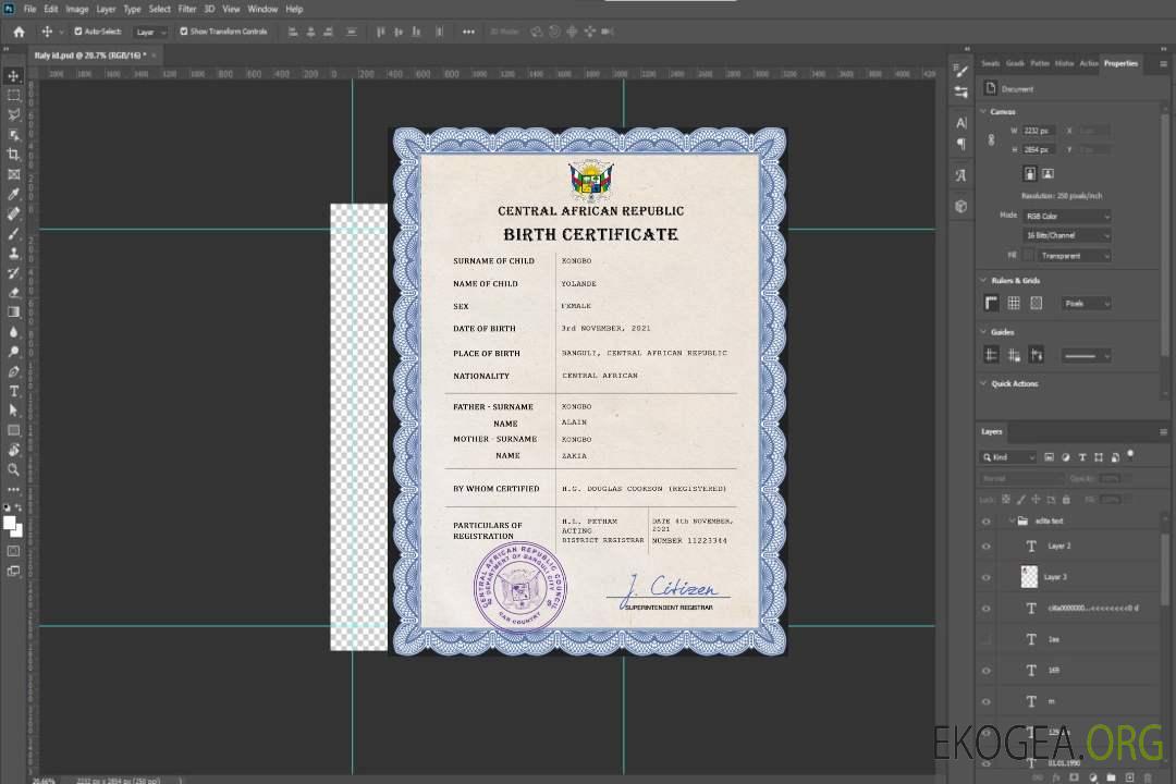 Acte de naissance en République centrafricaine template Acte de naissance en République centrafricaine template